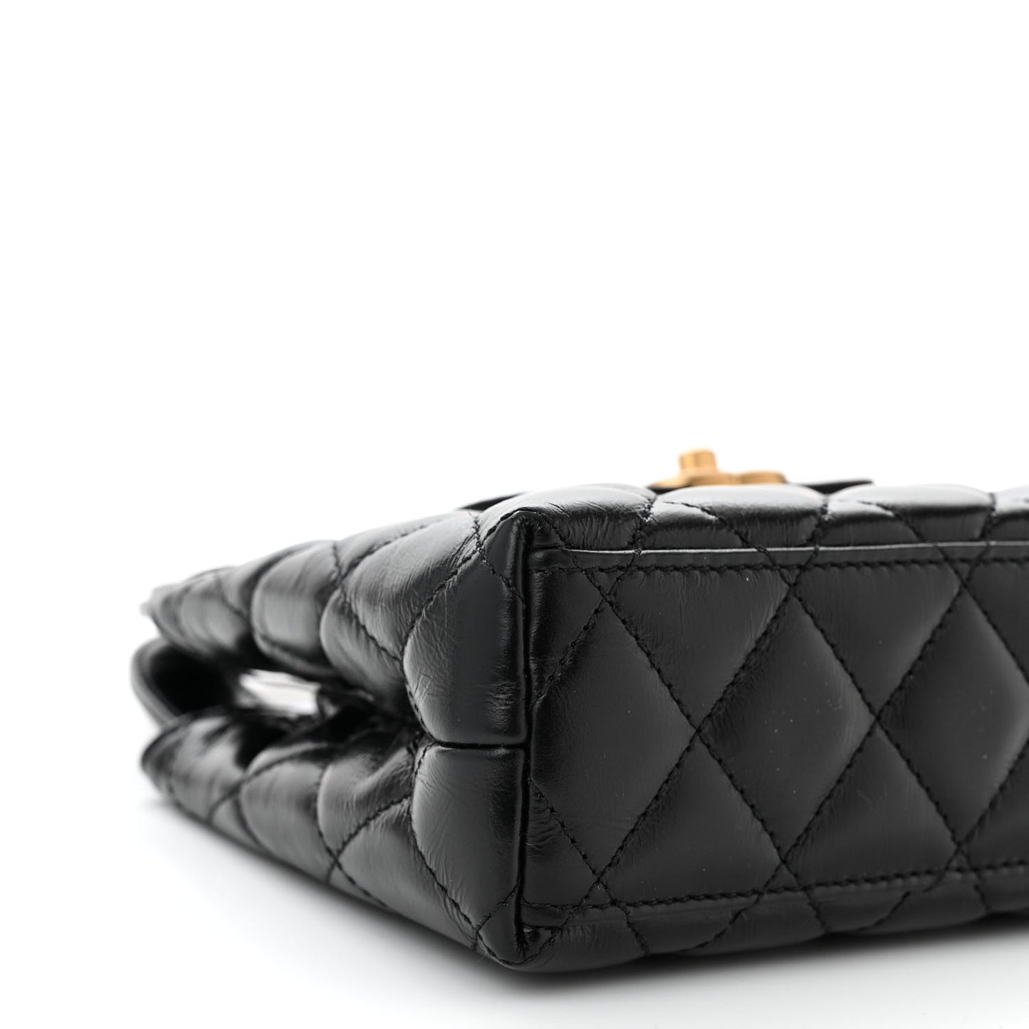 Shiny Aged Calfskin Quilted Nano Kelly Shopper Black