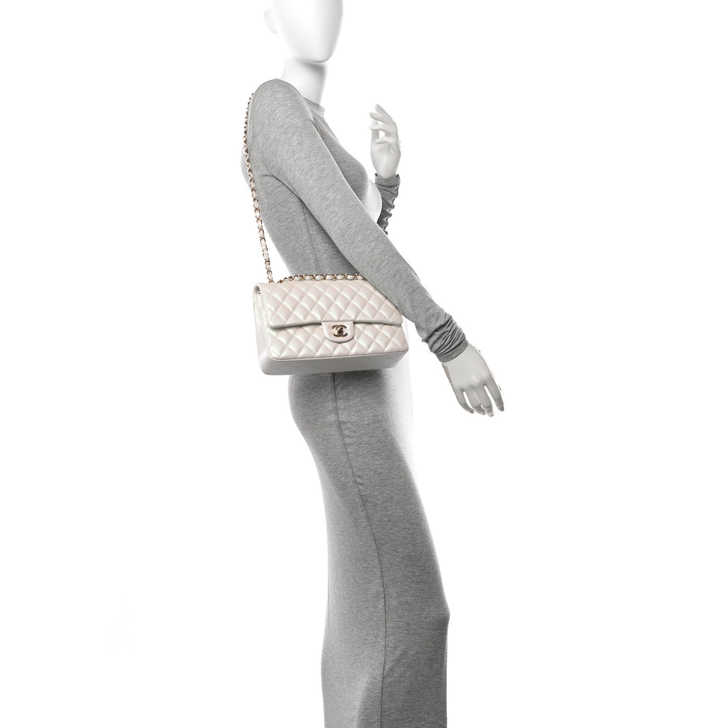 Iridescent Calfskin Quilted Medium Double Flap White