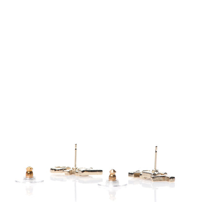 Chanel Crystal Pearl Signature Stud Earrings Gold 3 of 5