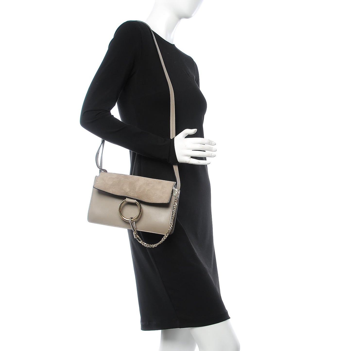 Suede Calfskin Small Faye Shoulder Bag Motty Grey