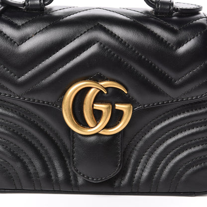 Gucci Calfskin Matelasse Mini GG Marmont Top Handle Shoulder Bag Black 12 of 12