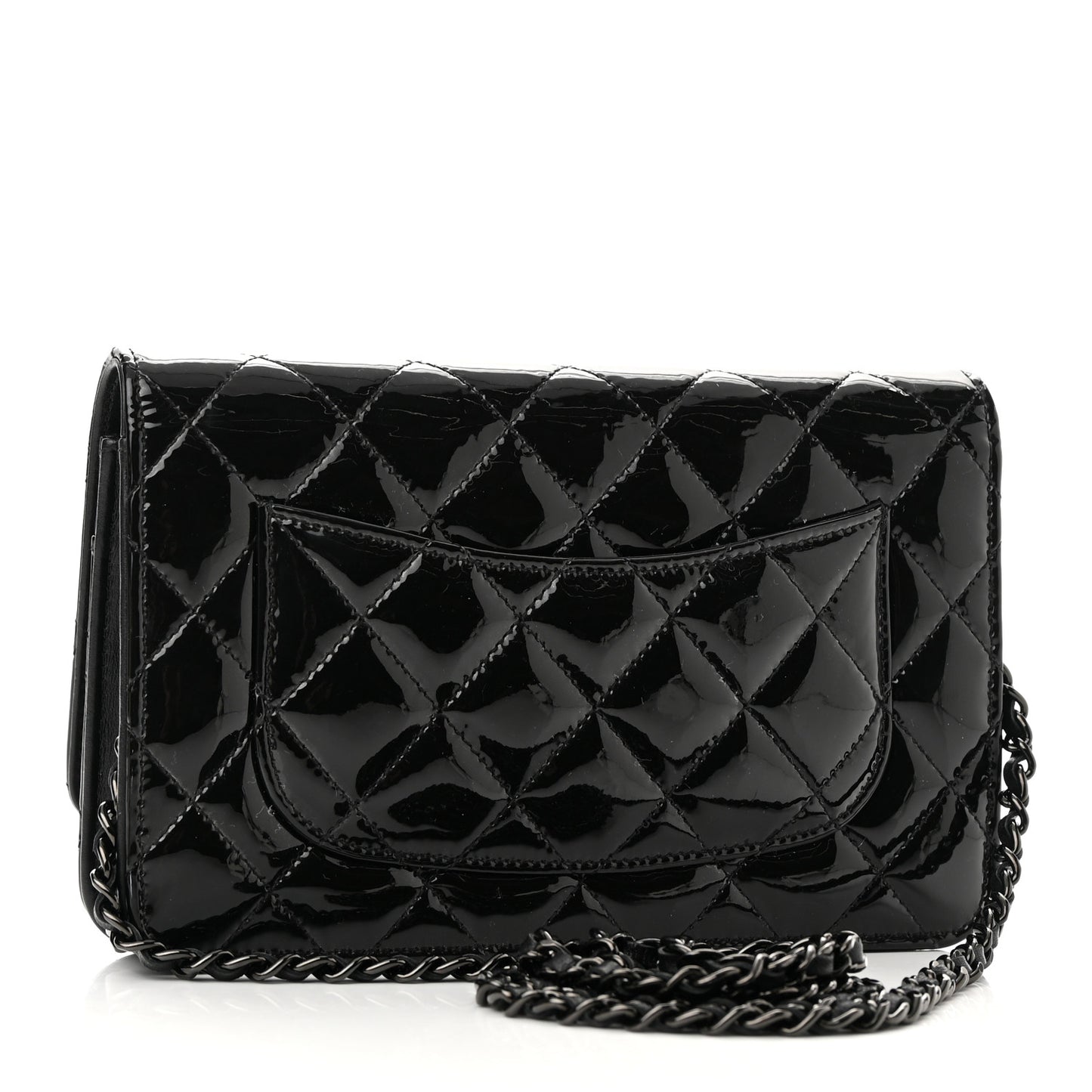 Patent Quilted Wallet On Chain WOC Black