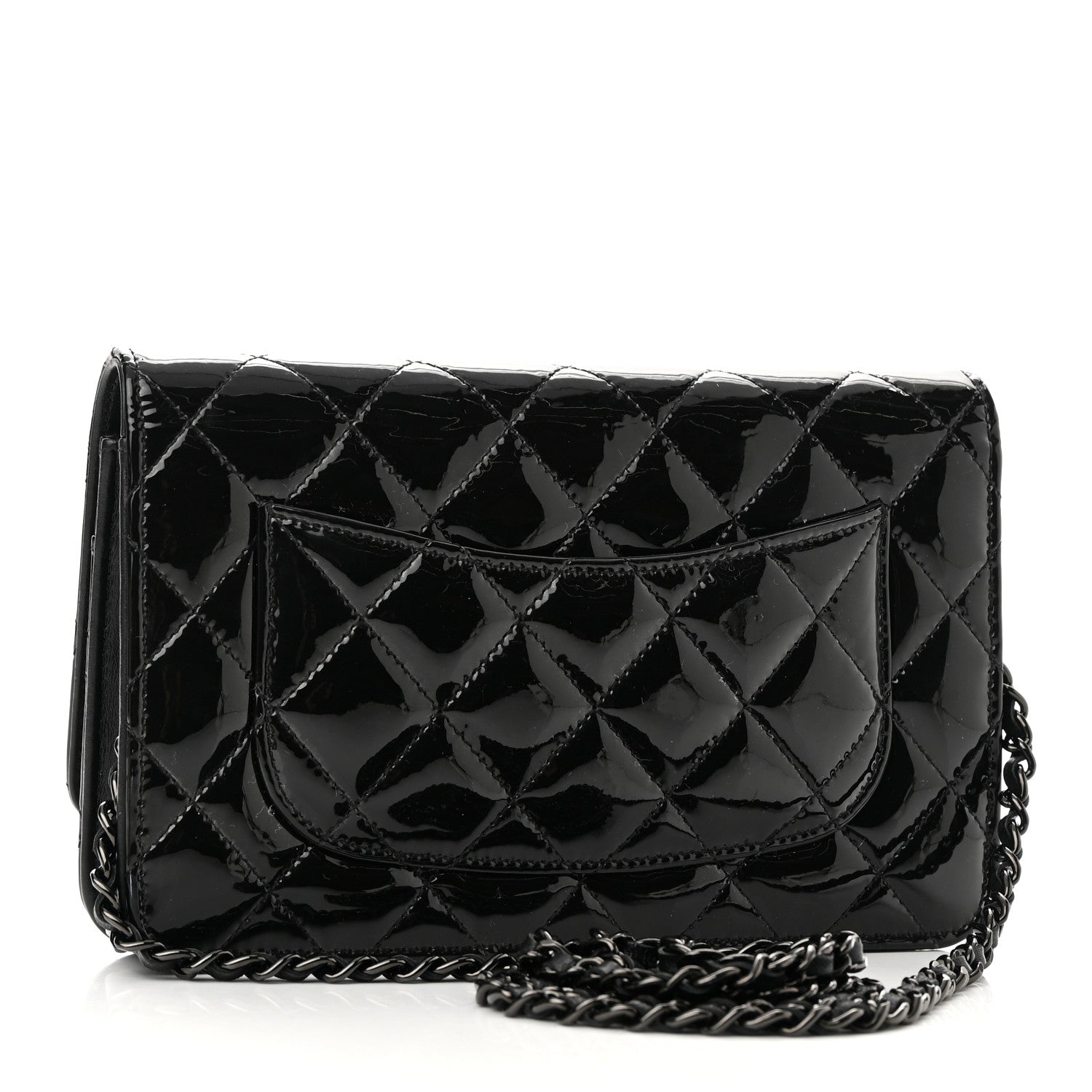 Chanel Patent Quilted Wallet On Chain WOC Black 3 of 11