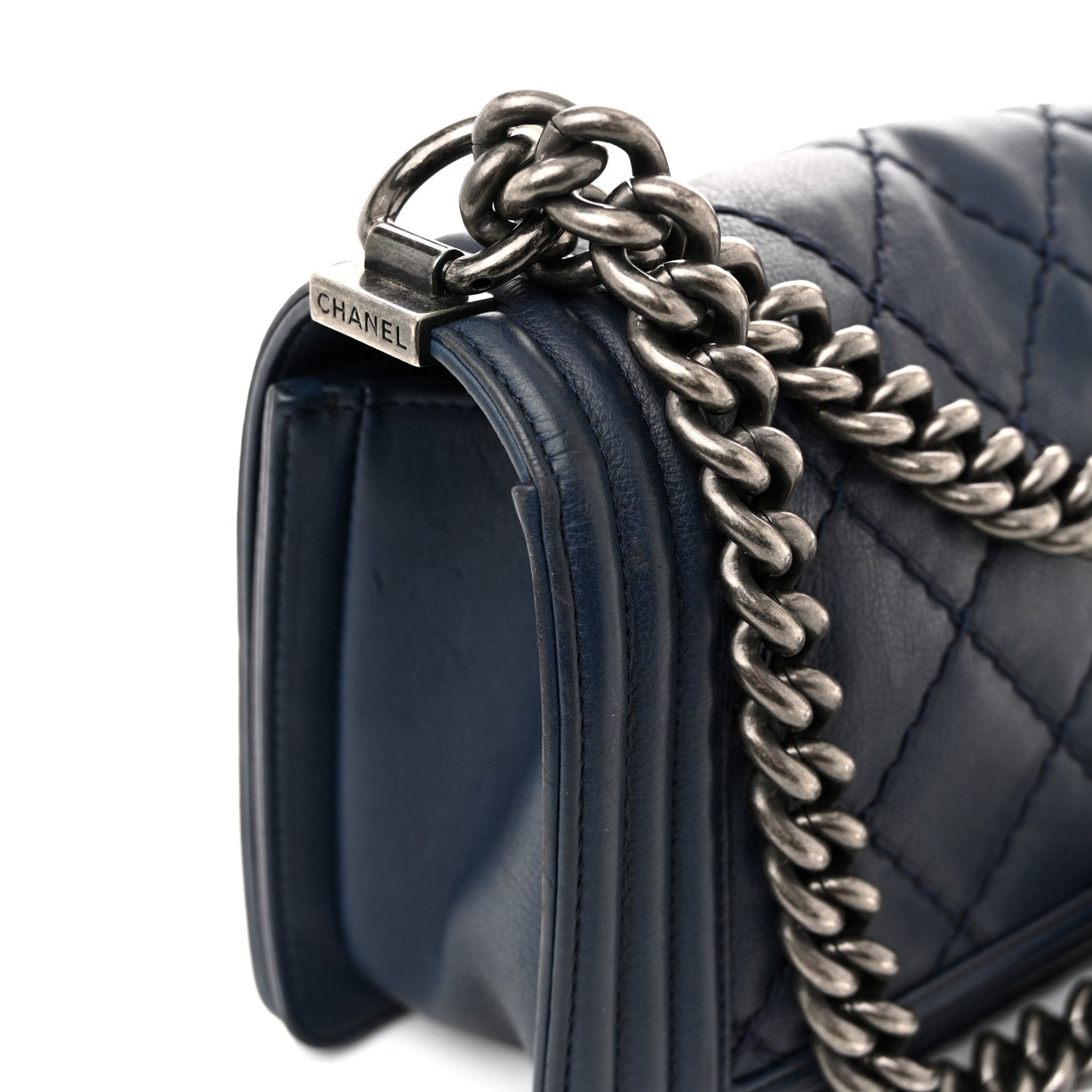 Calfskin Double Stitch Medium Boy Flap Marine