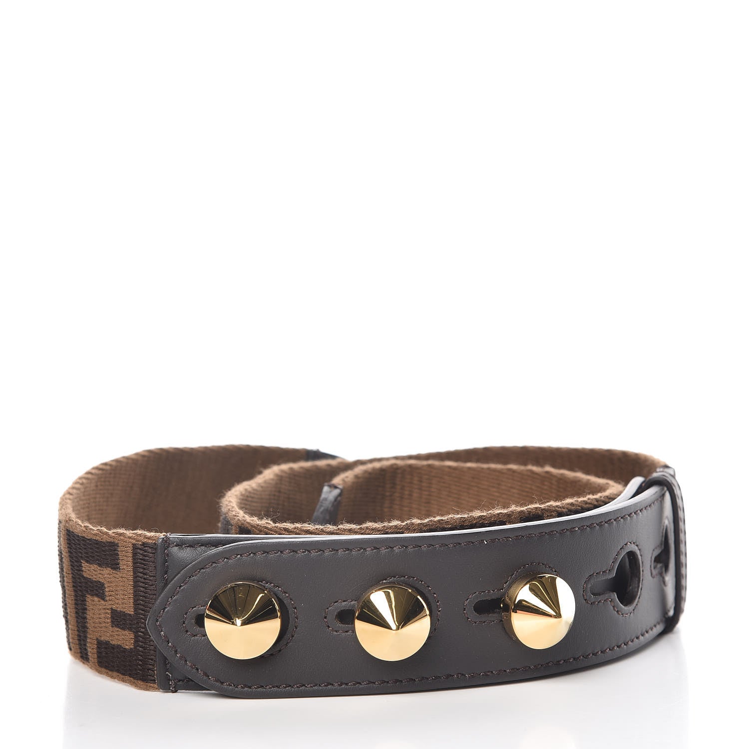 Fendi Ribbon Vitello Century FF 1974 Studded Strap You Fango Marrone Ebano 2 of 7