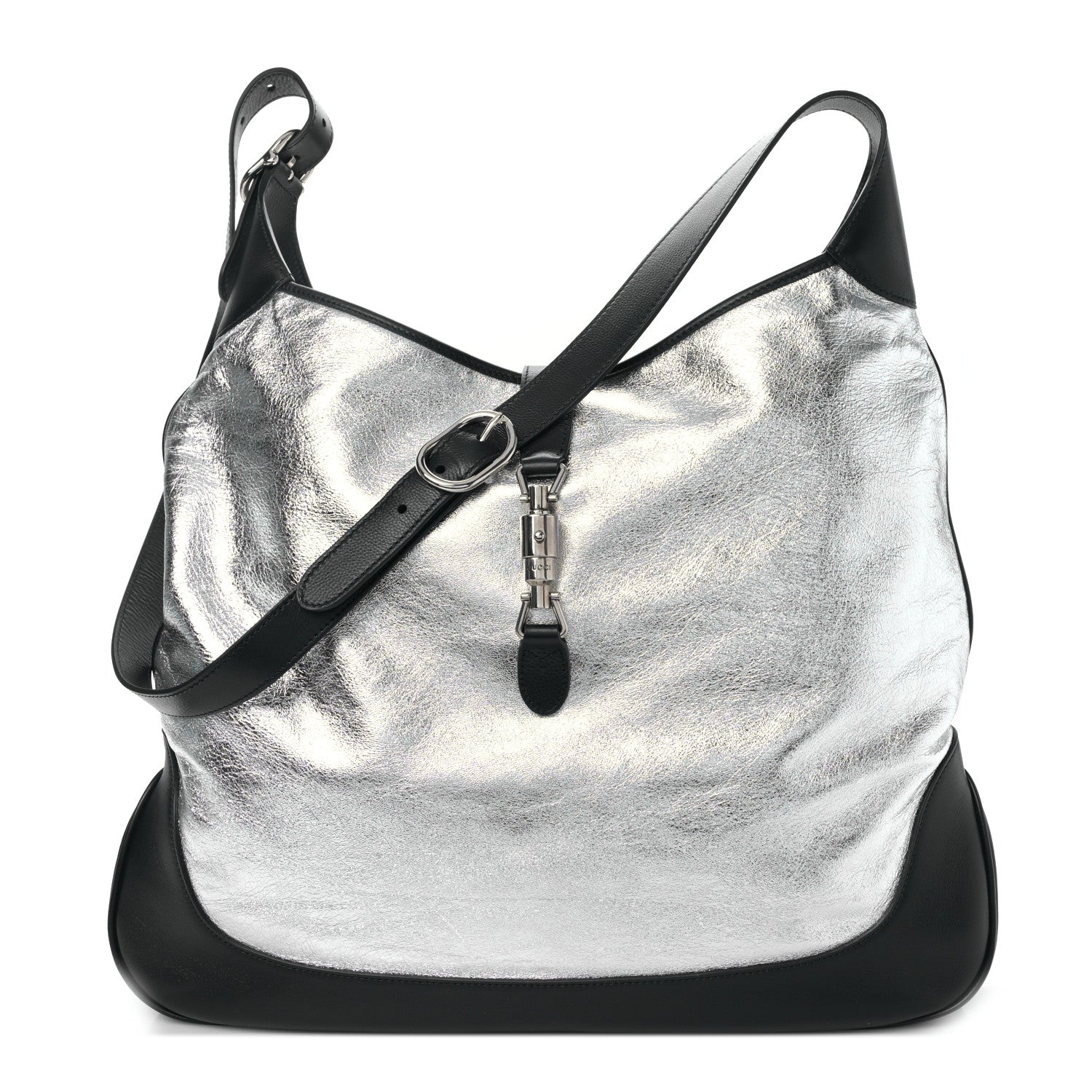 Gucci Metallic Calfskin Large Jackie 1961 Shoulder Bag Silver Black 1 of 8