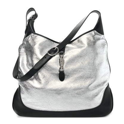 Gucci Metallic Calfskin Large Jackie 1961 Shoulder Bag Silver Black 1 of 8