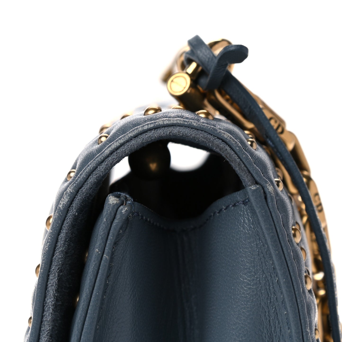 Lambskin Cannage Studded Large Dioraddict Flap Bag Grey Blue