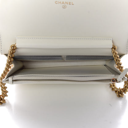 Chanel Caviar Quilted Boy Wallet On Chain WOC White 5 of 9