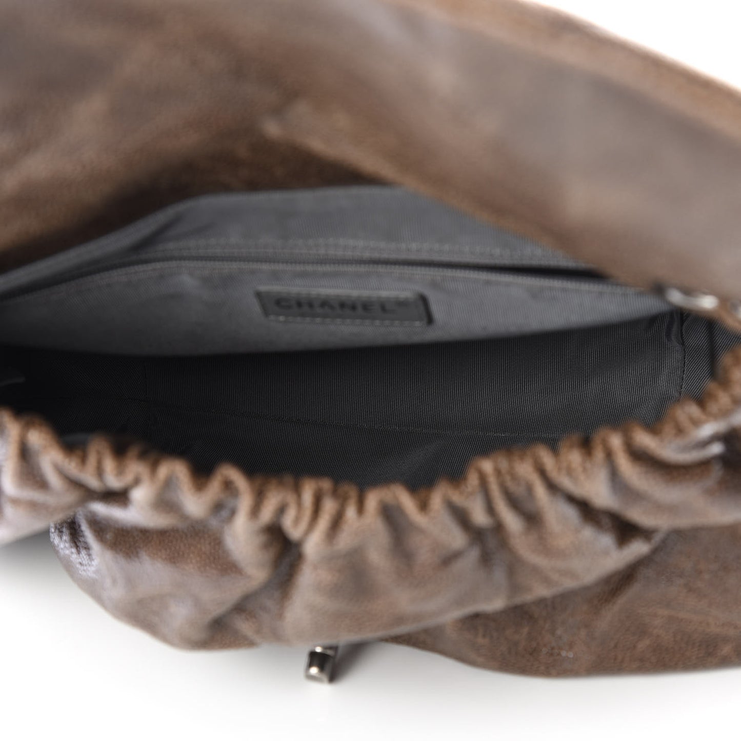 Caviar Quilted Medium Elastic Flap Brown