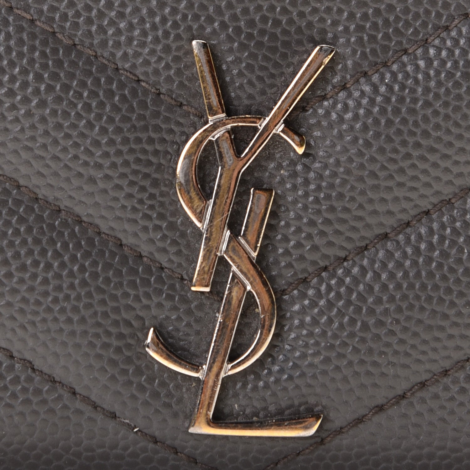 Saint Laurent Grain De Poudre Matelasse Chevron Monogram Credit Card Case Coal 6 of 8