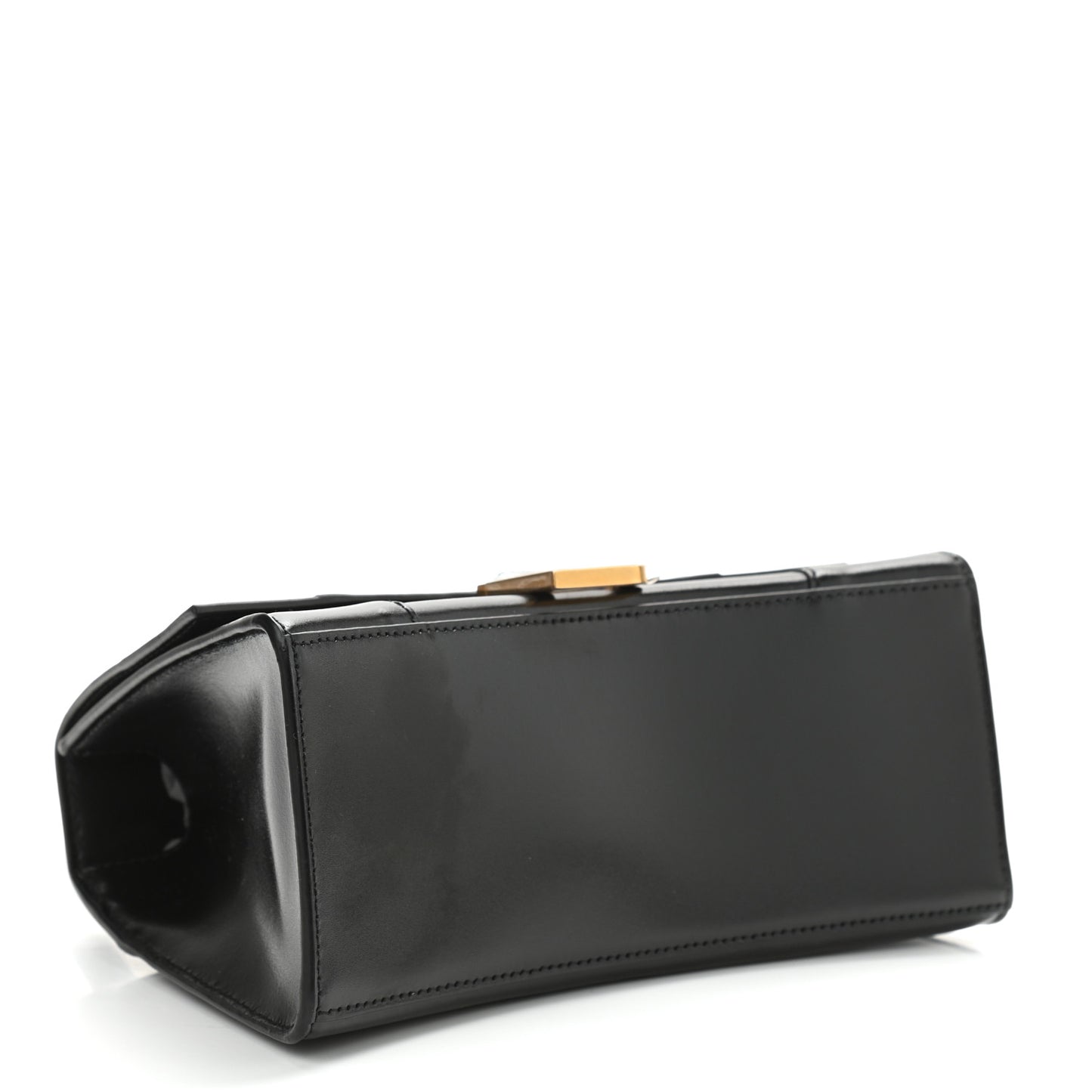 Shiny Box Calfskin Small Hourglass Top Handle Bag Black