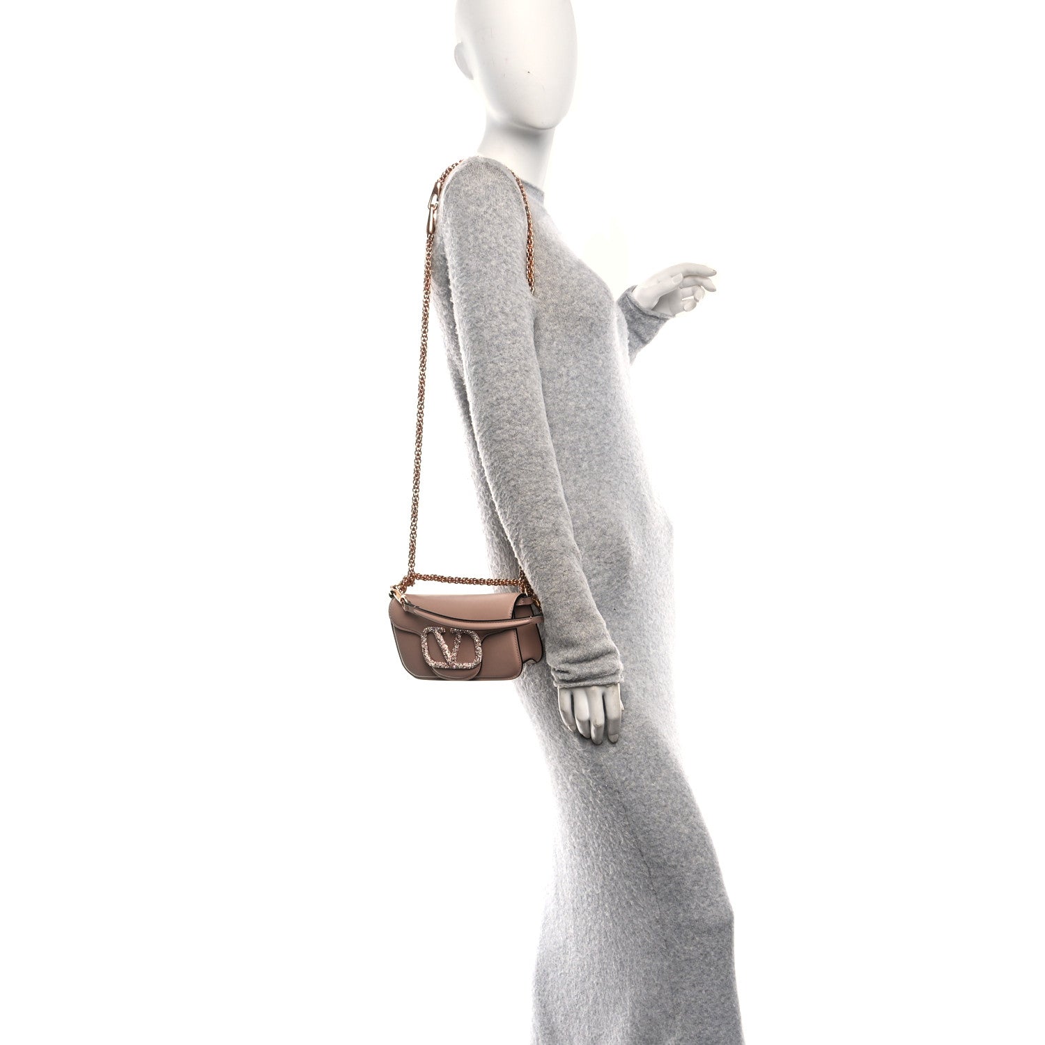Valentino Garavani Calfskin Crystal Vlogo Small Loco Shoulder Bag Rose Cannelle 2 of 10