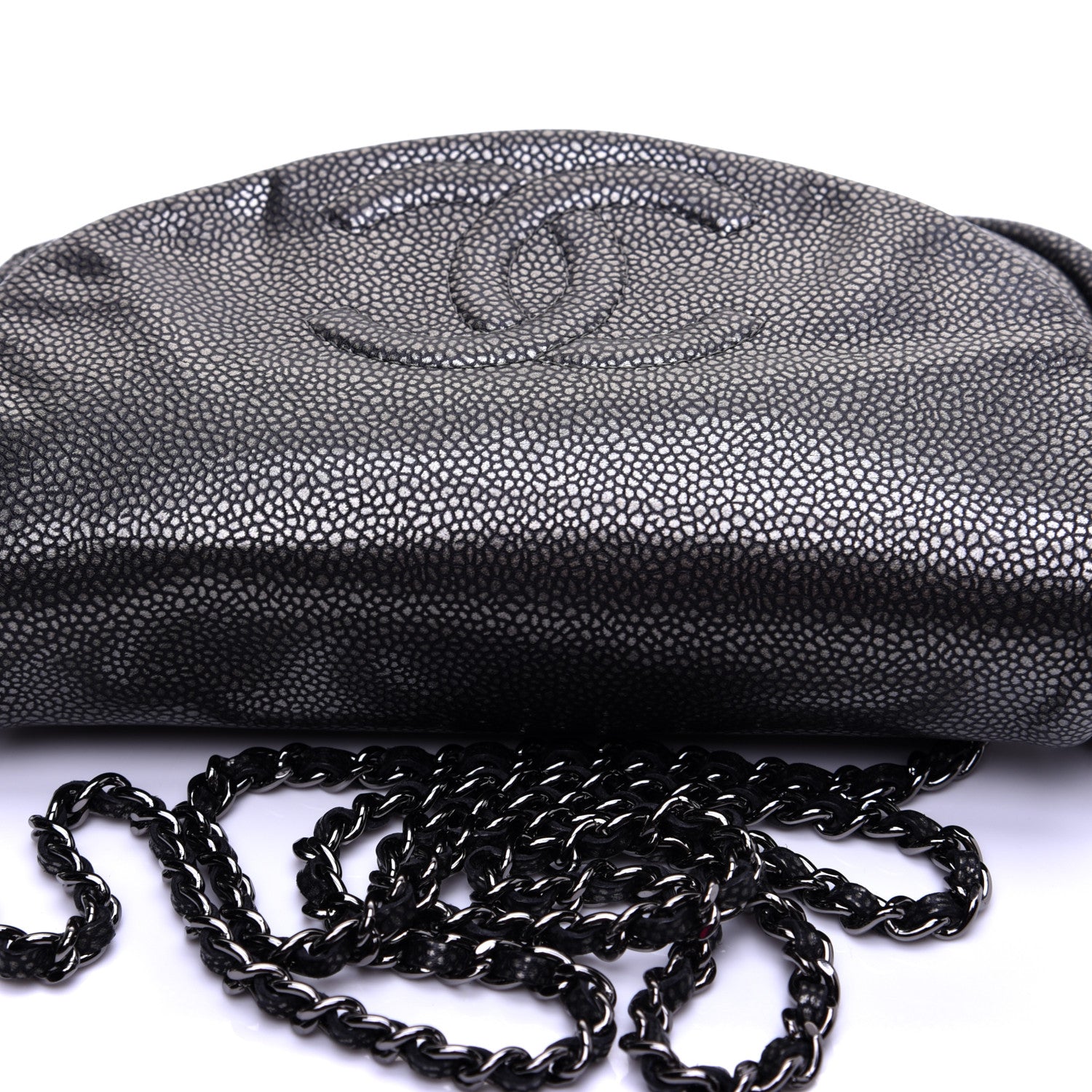 Chanel Metallic Caviar Half Moon Wallet On Chain WOC Dark Silver 11 of 12