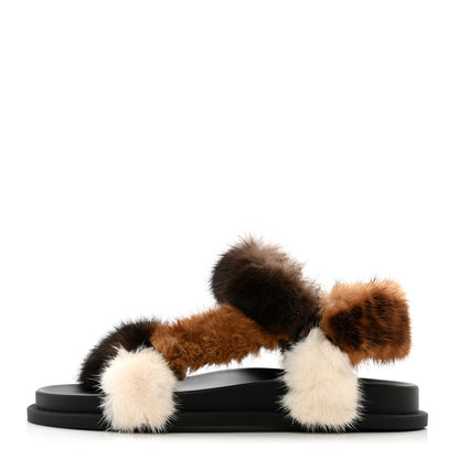 Fendi Mink Fur FF Fendi Feel Sandals 37 Mogano Brown Perla Tobacco Black 1 of 8