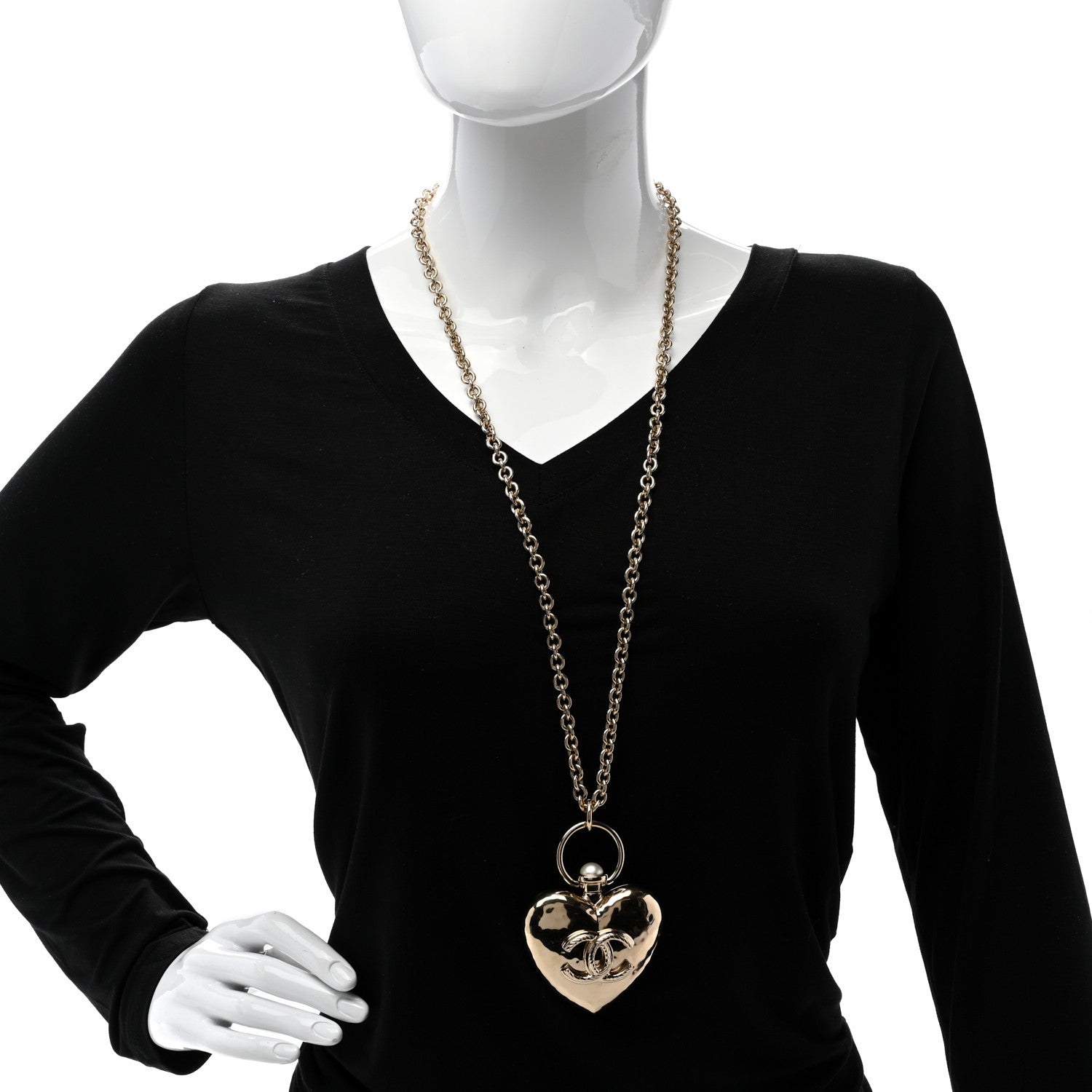 Chanel Metal CC Heart Locket Necklace Gold 2 of 4