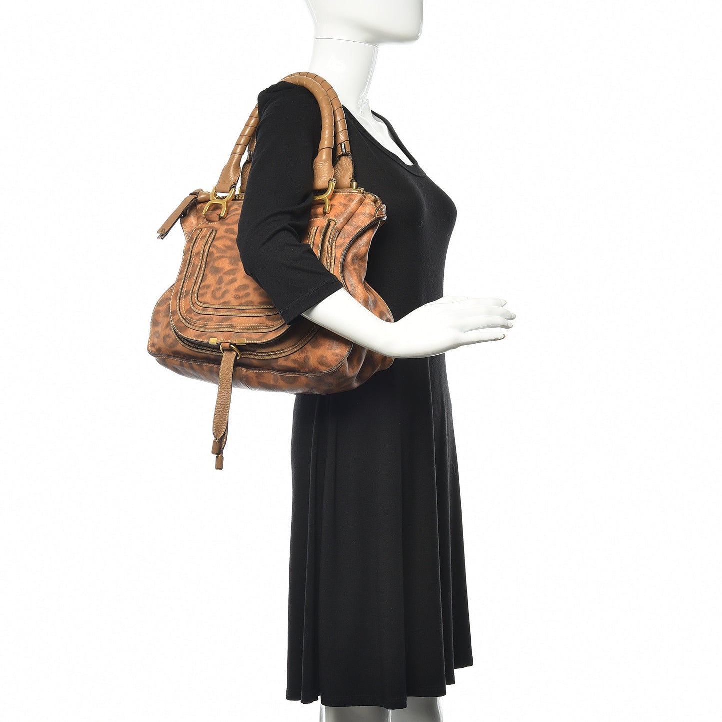 Calfskin Leopard Print Medium Marcie Satchel Brown