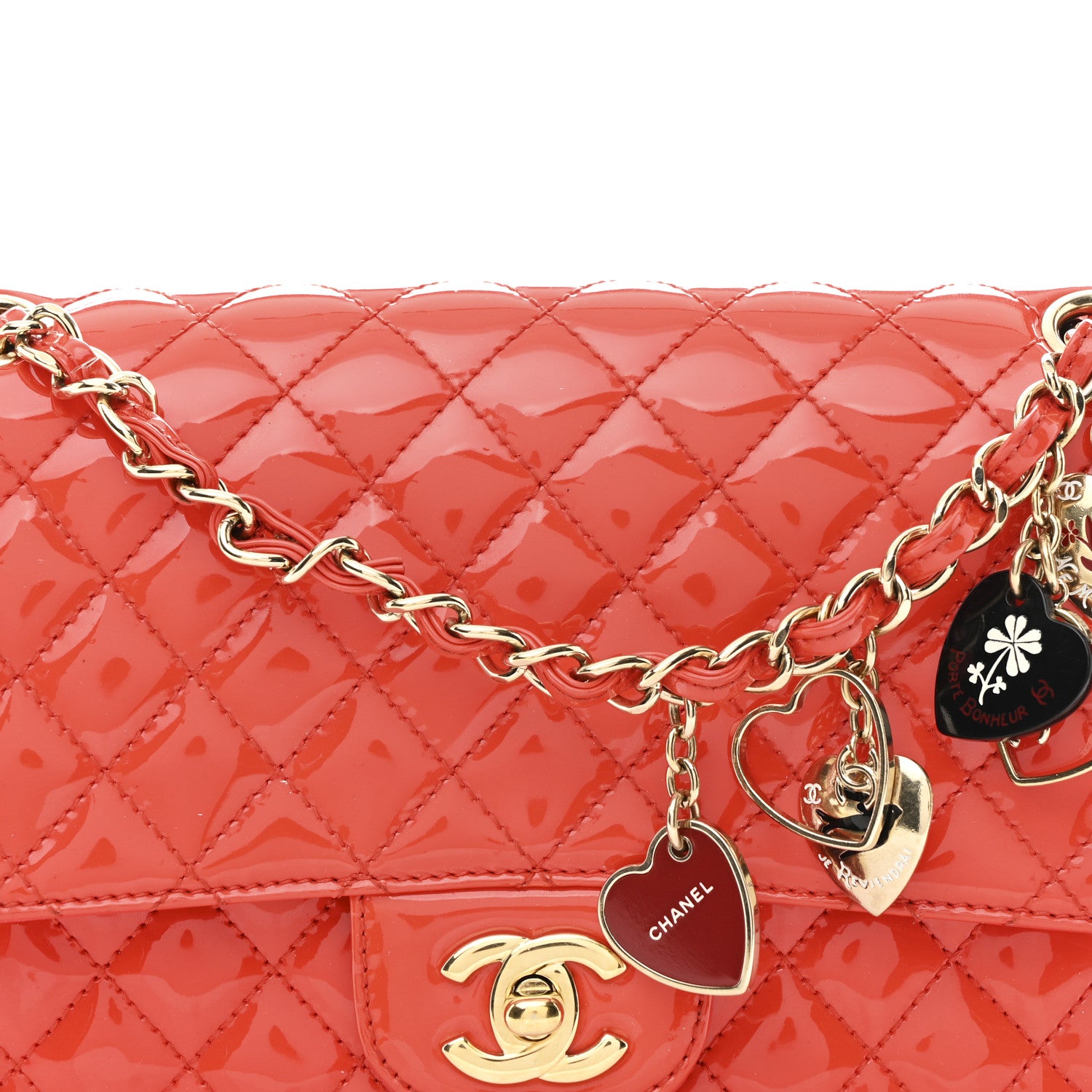 Chanel Patent Calfskin Quilted Valentine Charms Medium Single Flap Red 8 of 10