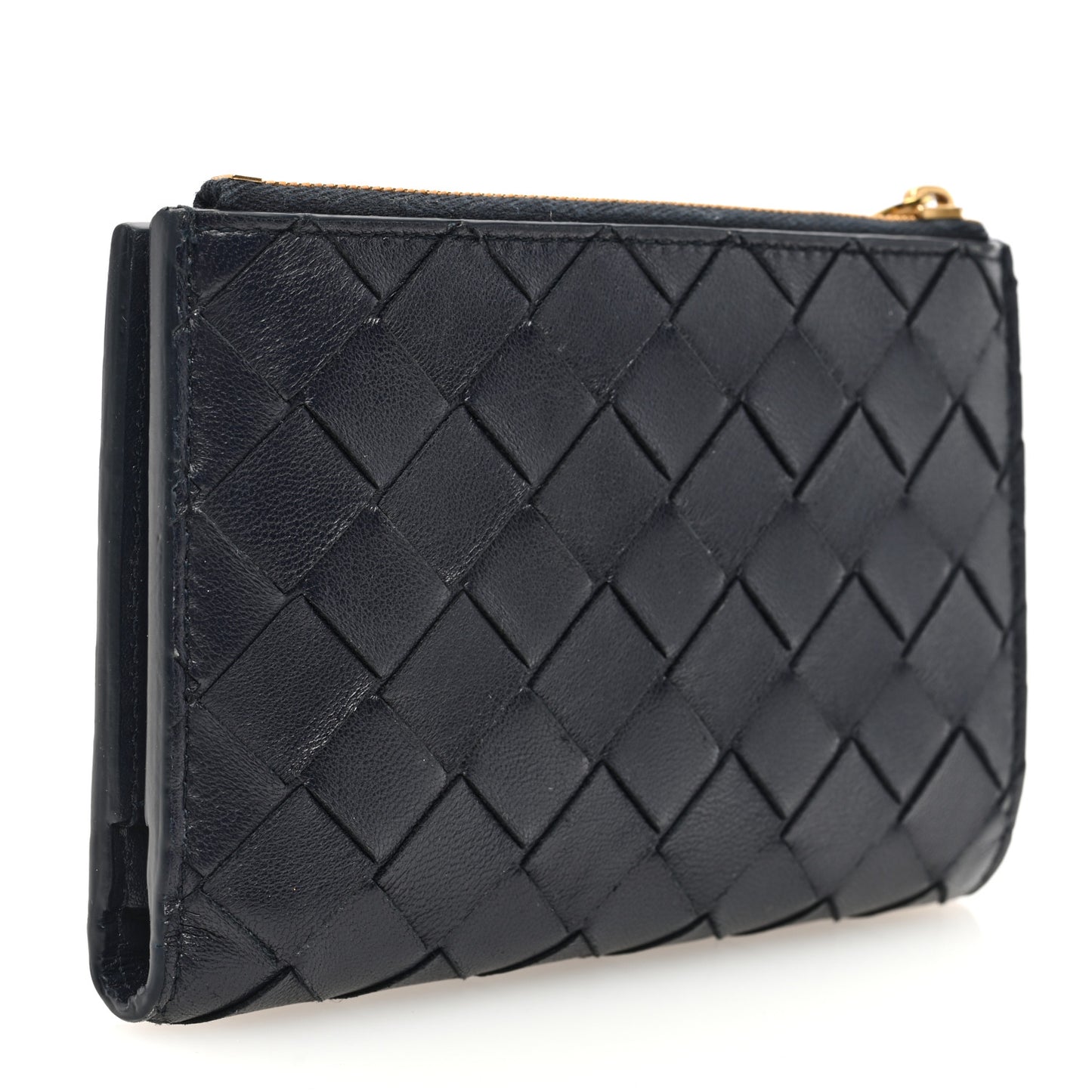 Nappa Intrecciato Medium Bifold Zip Wallet Navy