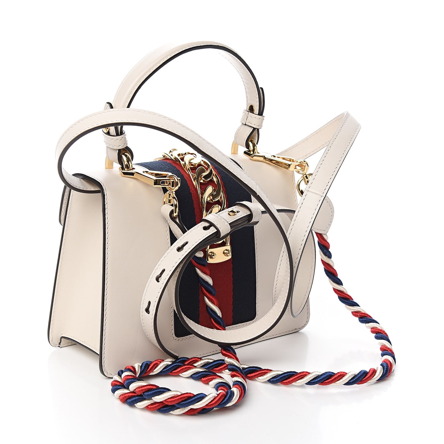 Calfskin Embroidered Mini Sylvie Top Handle Bag White