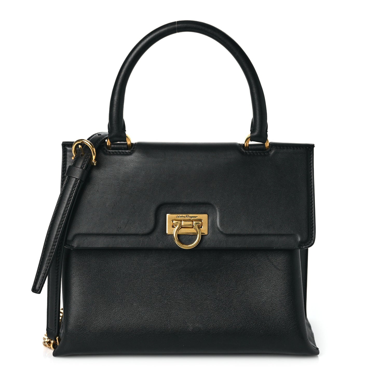 Calfskin Trifolio Top Handle Bag Black