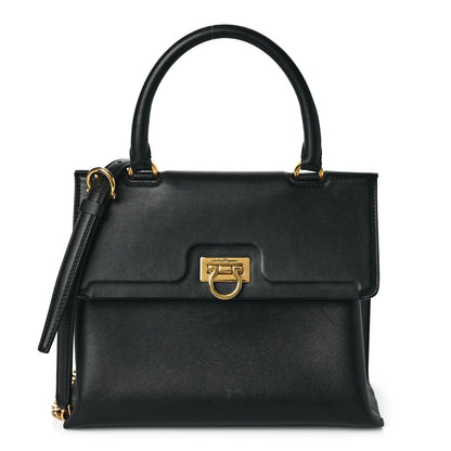 Salvatore Ferragamo Calfskin Trifolio Top Handle Bag Black 1 of 11