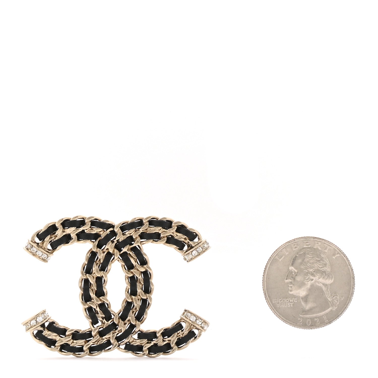 Chanel Lambskin Crystal CC Chain Brooch Black Gold 2 of 4