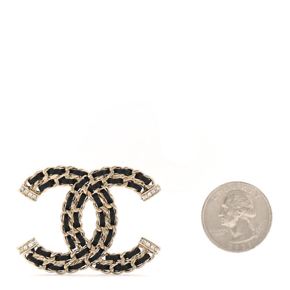 Chanel Lambskin Crystal CC Chain Brooch Black Gold 2 of 4