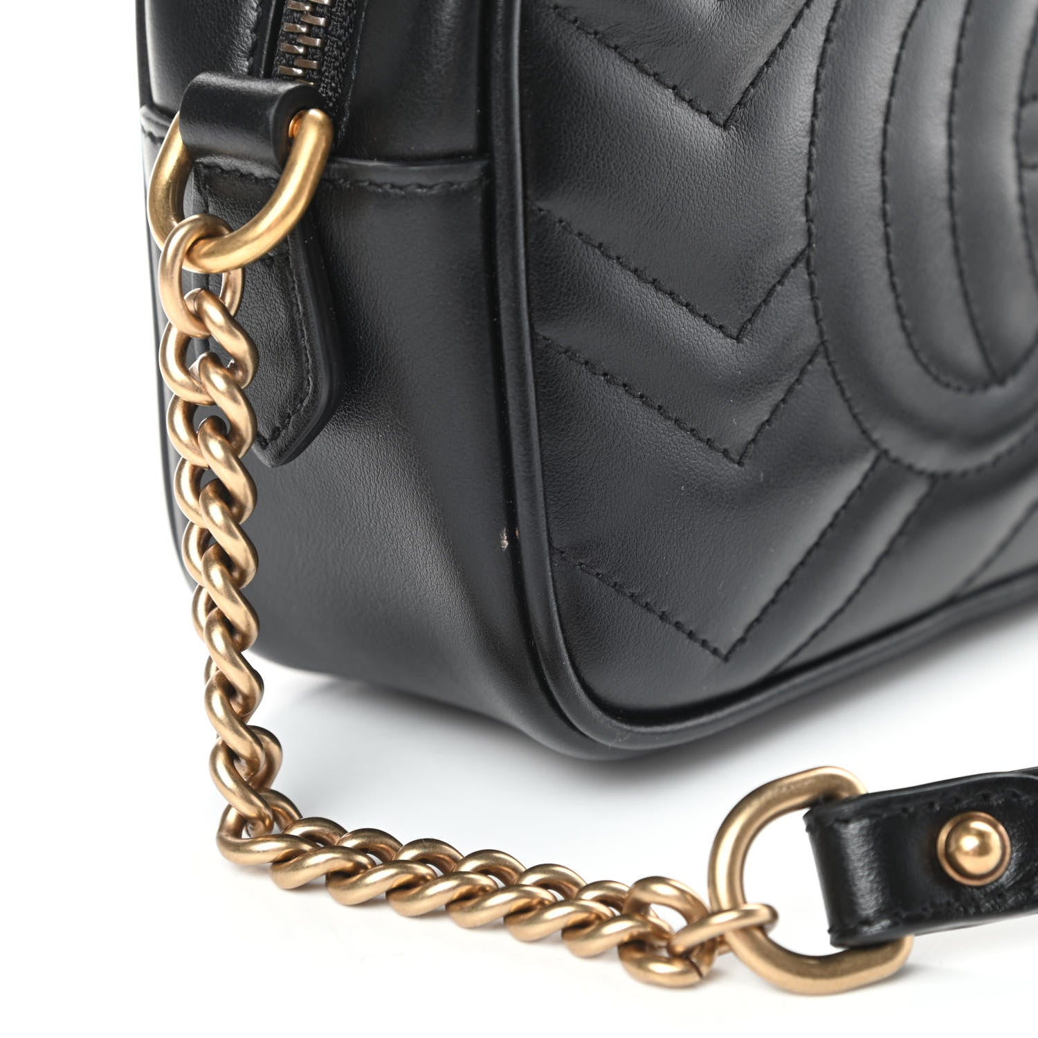 Gucci Calfskin Matelasse Mini GG Marmont Chain Shoulder Bag Black 11 of 12