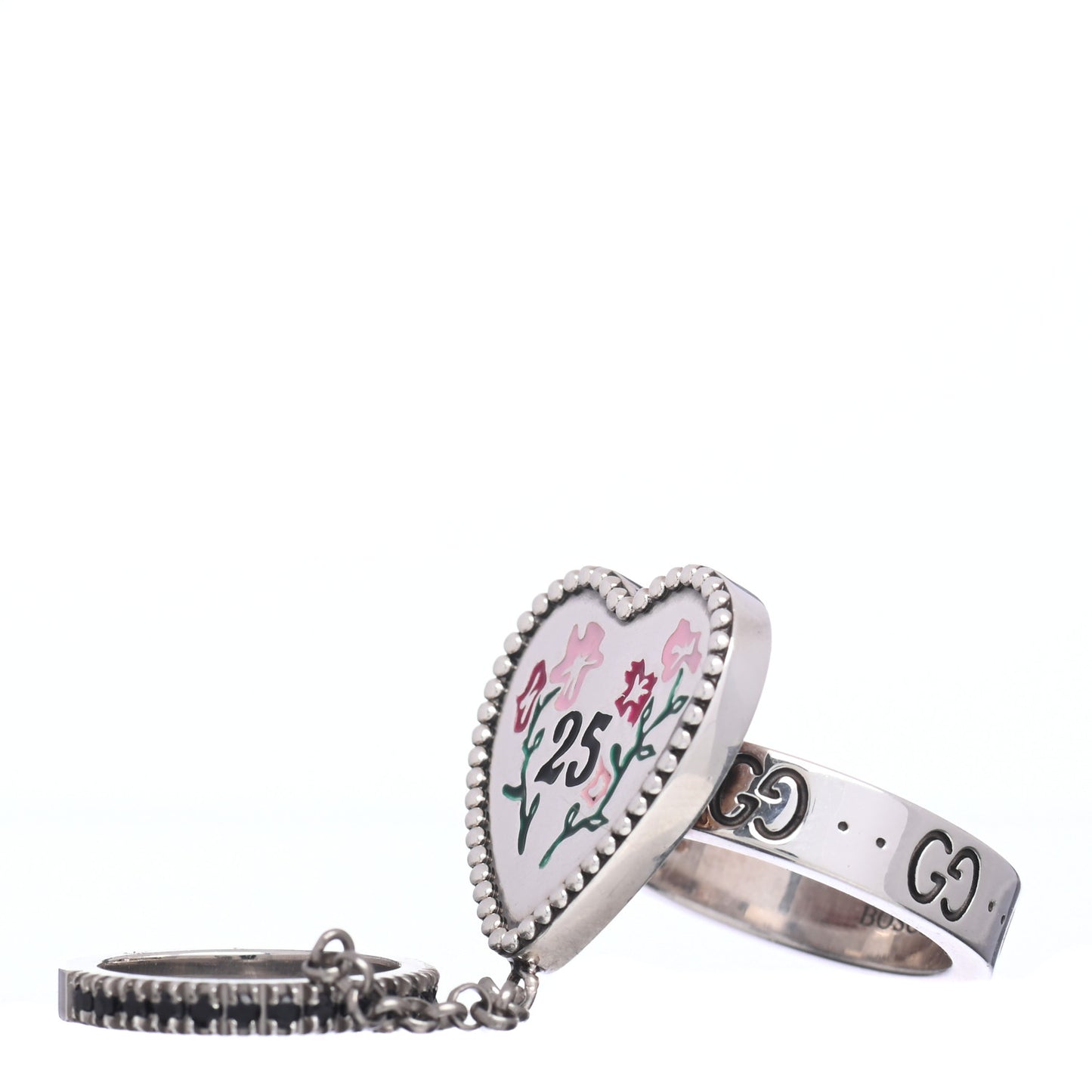 Sterling Silver Black Spinel Heart 25 Chain Ring 56 7.5