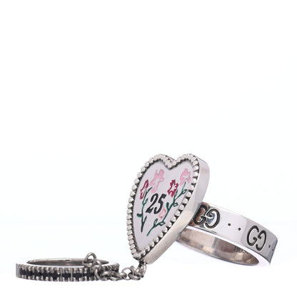 Gucci Sterling Silver Black Spinel Heart 25 Chain Ring 56 7.5 3 of 6