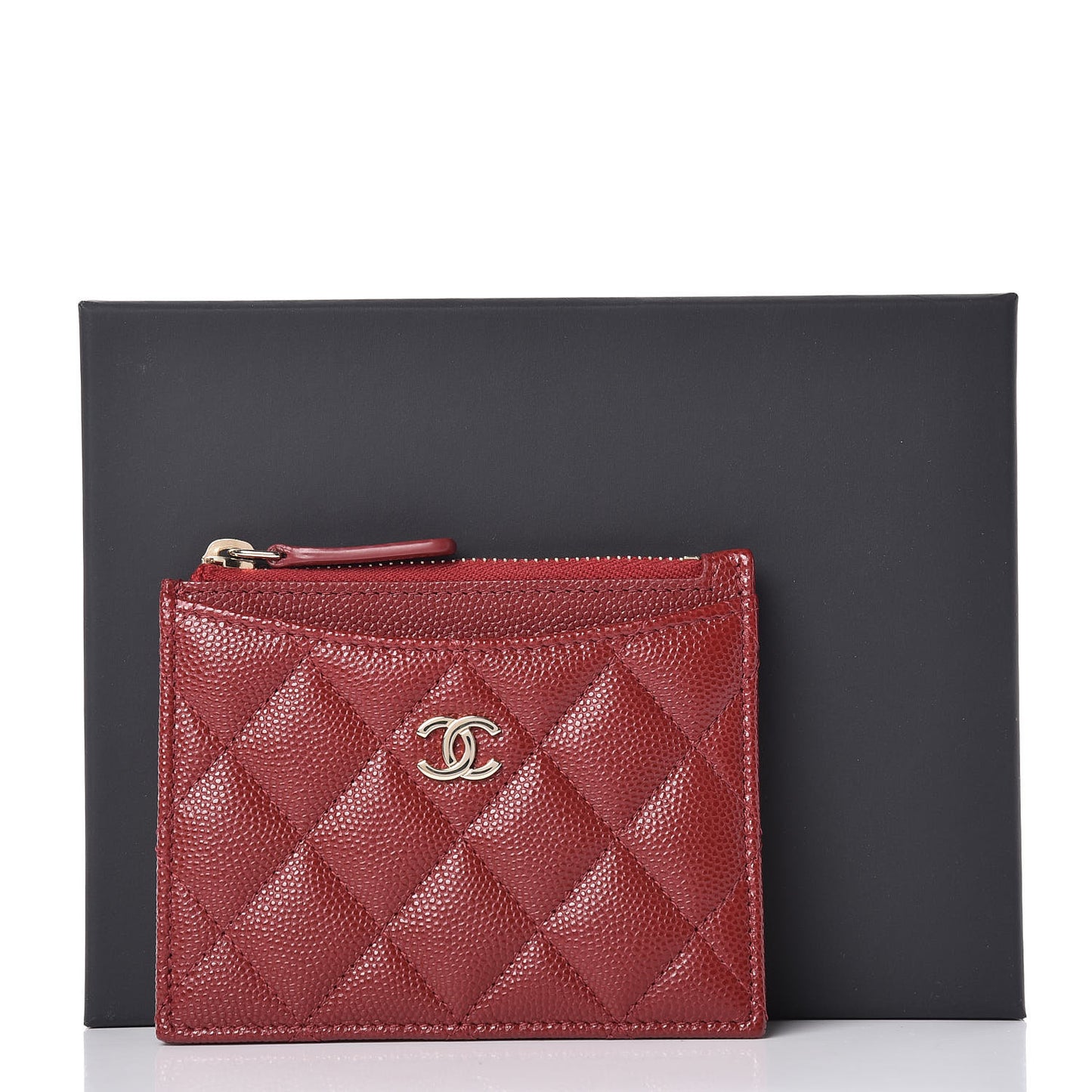 Caviar Quilted CC Zip Card Holder Burgundy