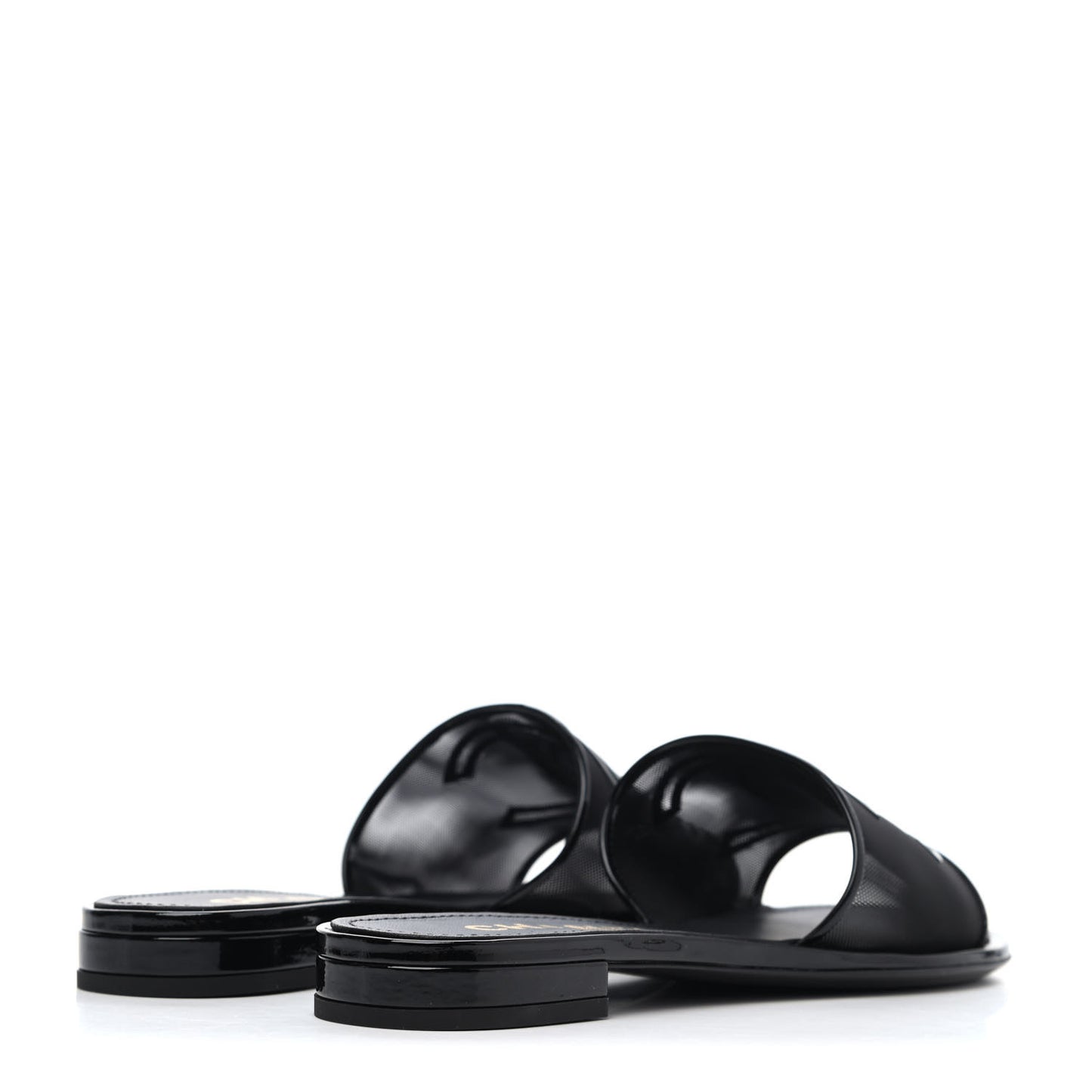 Mesh Patent Calfskin CC Mules 38 Black