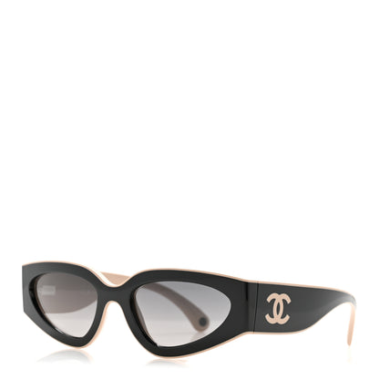 Chanel Acetate Cat Eye Sunglasses 6056 Black Beige 1 of 9