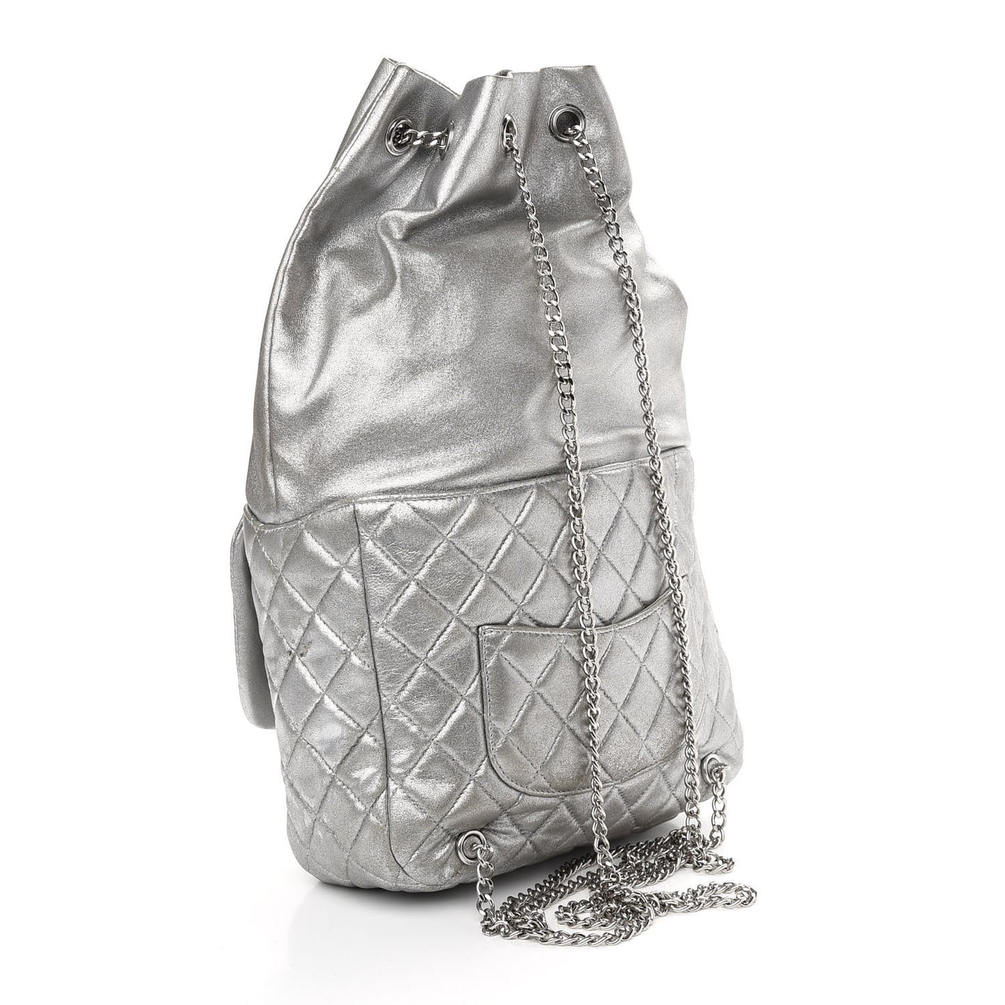 Metallic Lambskin Quilted Large In Seoul Backpack Silver