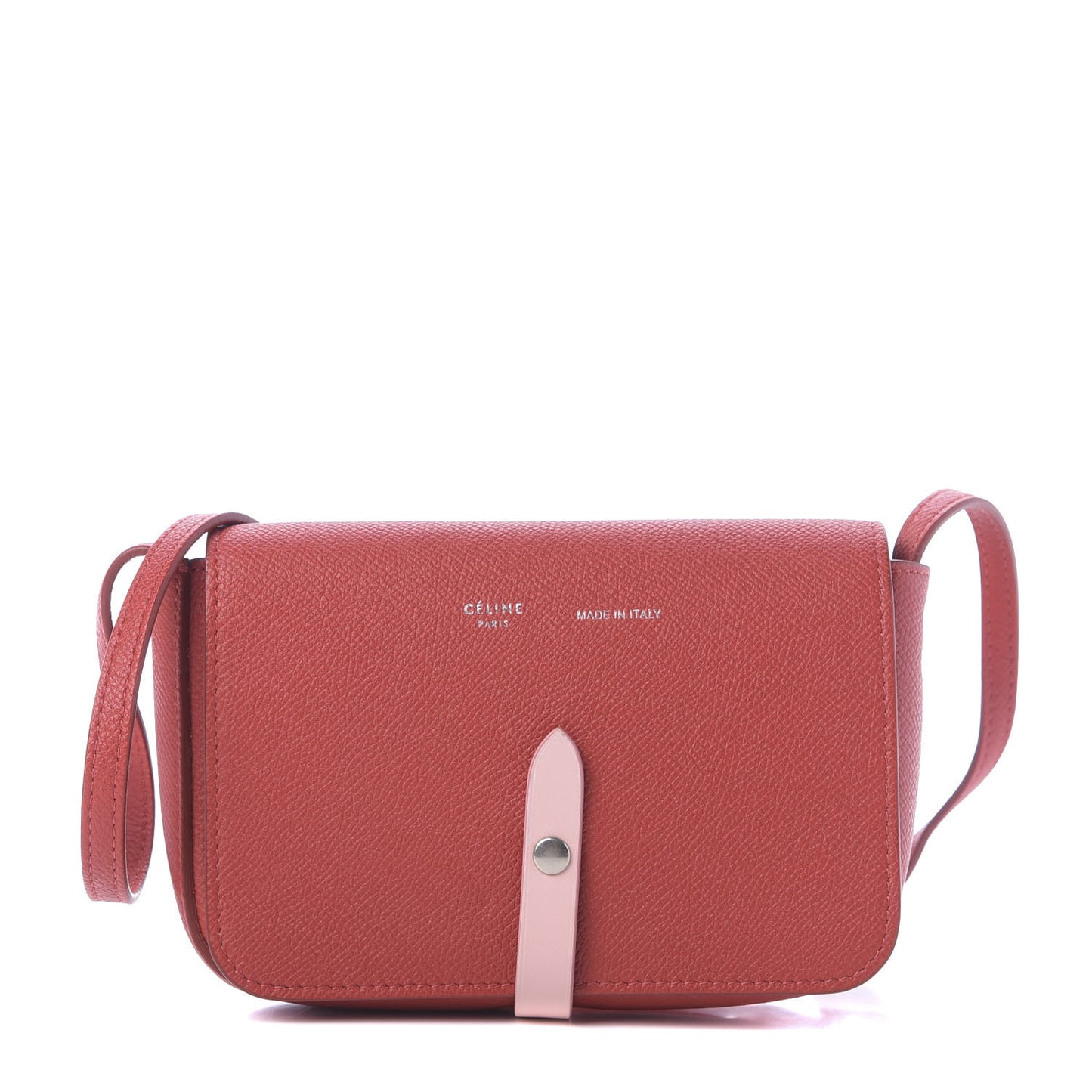 Grained Shiny Calfskin Strap Clutch Scarlet
