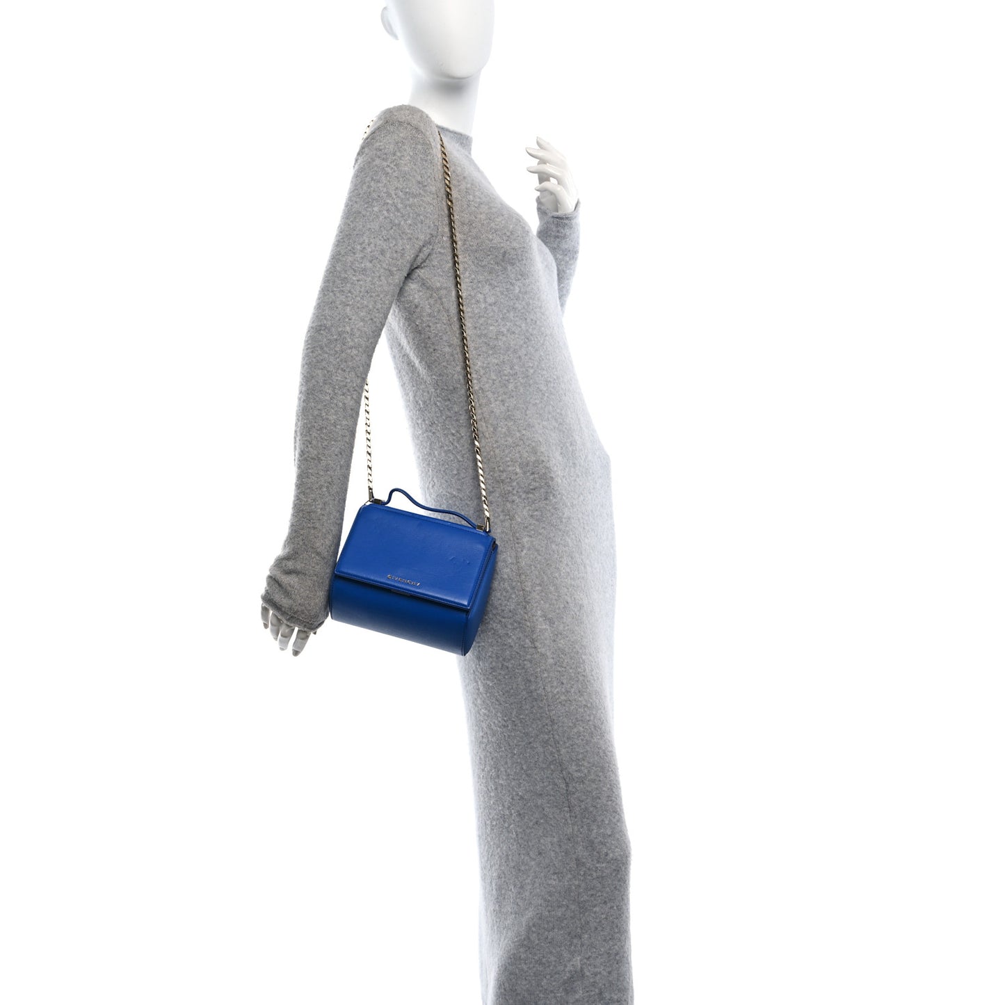 Textured Calfskin Mini Pandora Box Chain Crossbody Bag Blue