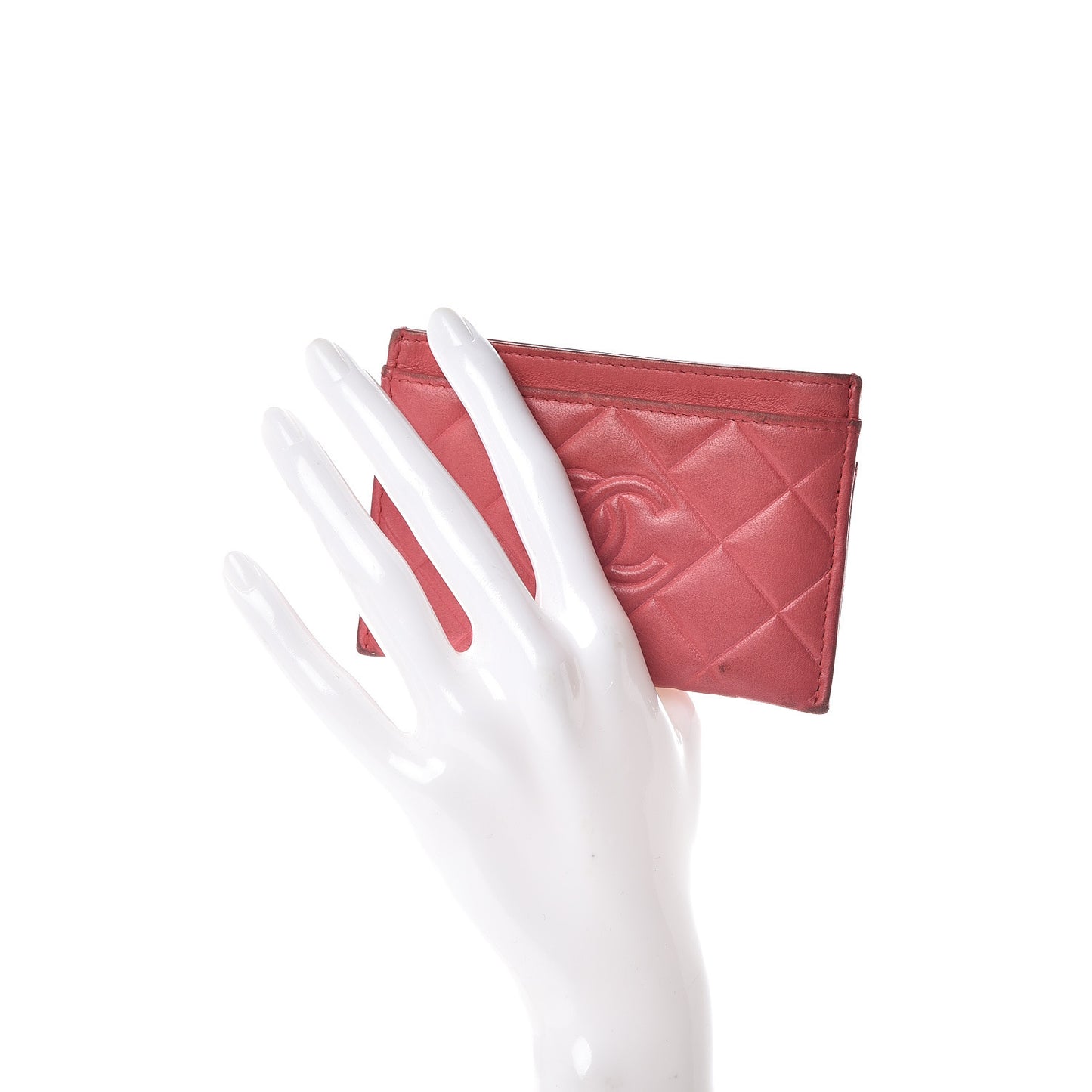 Lambskin Quilted Diamond CC Card Holder Red