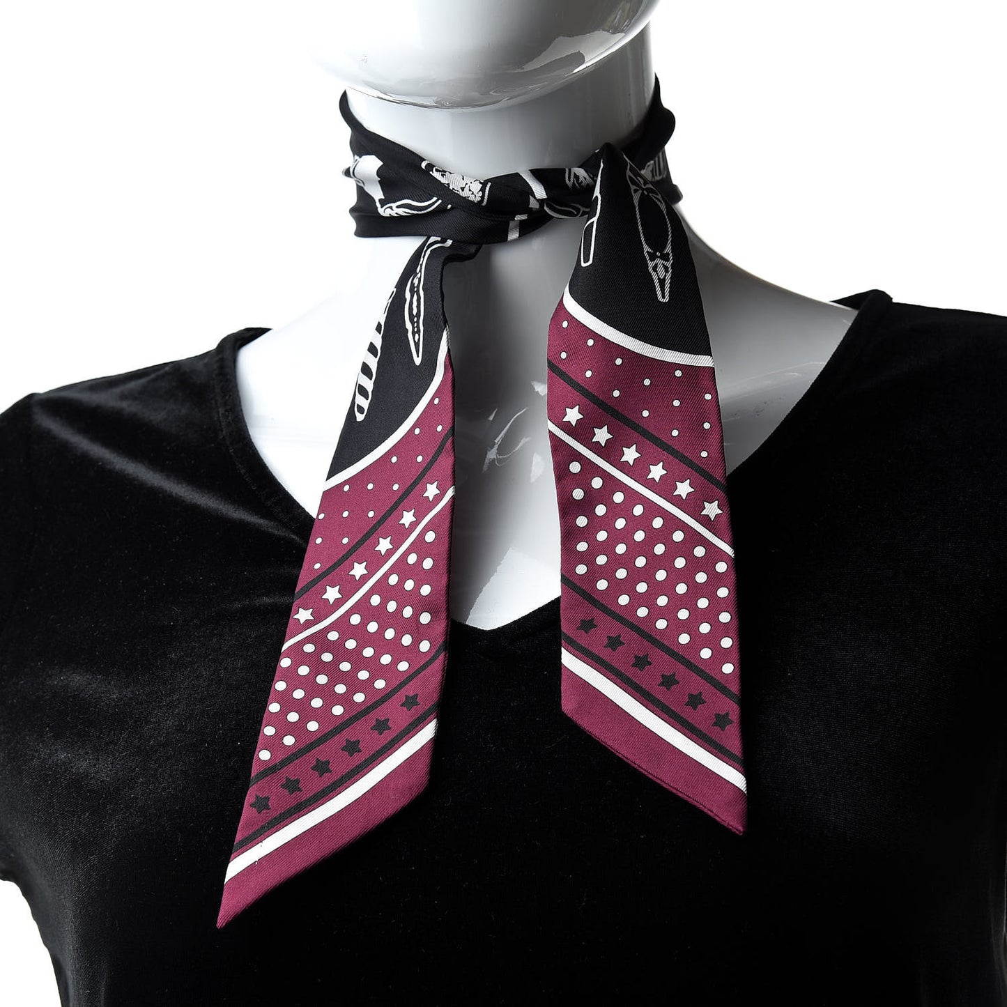 Silk Les Flacons Bandana Twilly Prune Black White