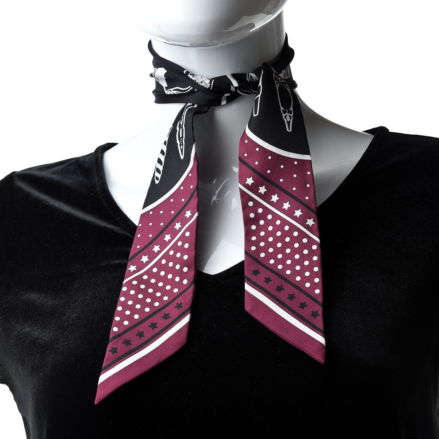 Hermes Silk Les Flacons Bandana Twilly Prune Black White 2 of 8