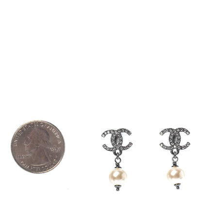 Chanel Crystal Pearl CC Drop Earrings Silver 2 of 4
