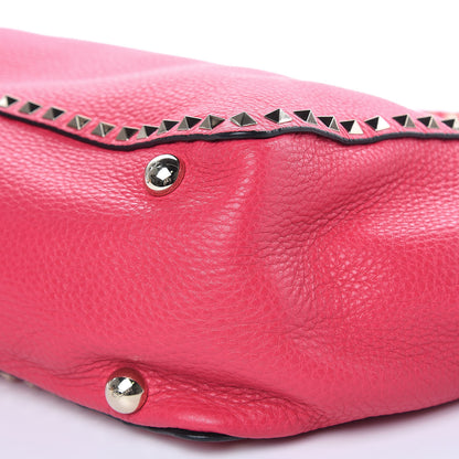 Valentino Garavani Pebbled Calfskin Medium Rockstud Tote Deep Fuxia 8 of 10