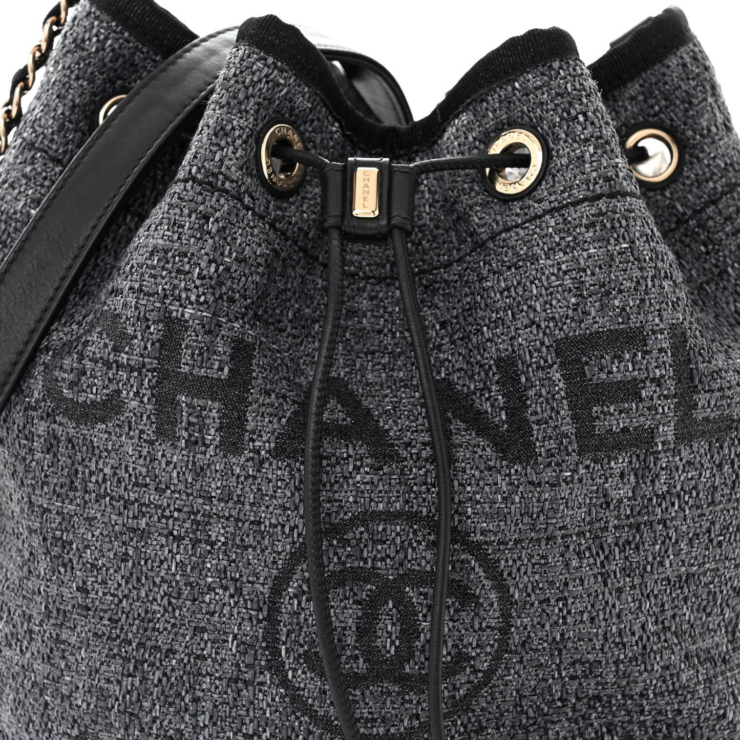 Lurex Boucle Deauville Drawstring Bag Black