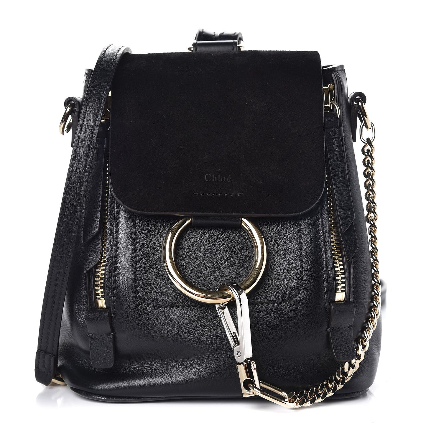 Suede Calfskin Mini Faye Backpack Black