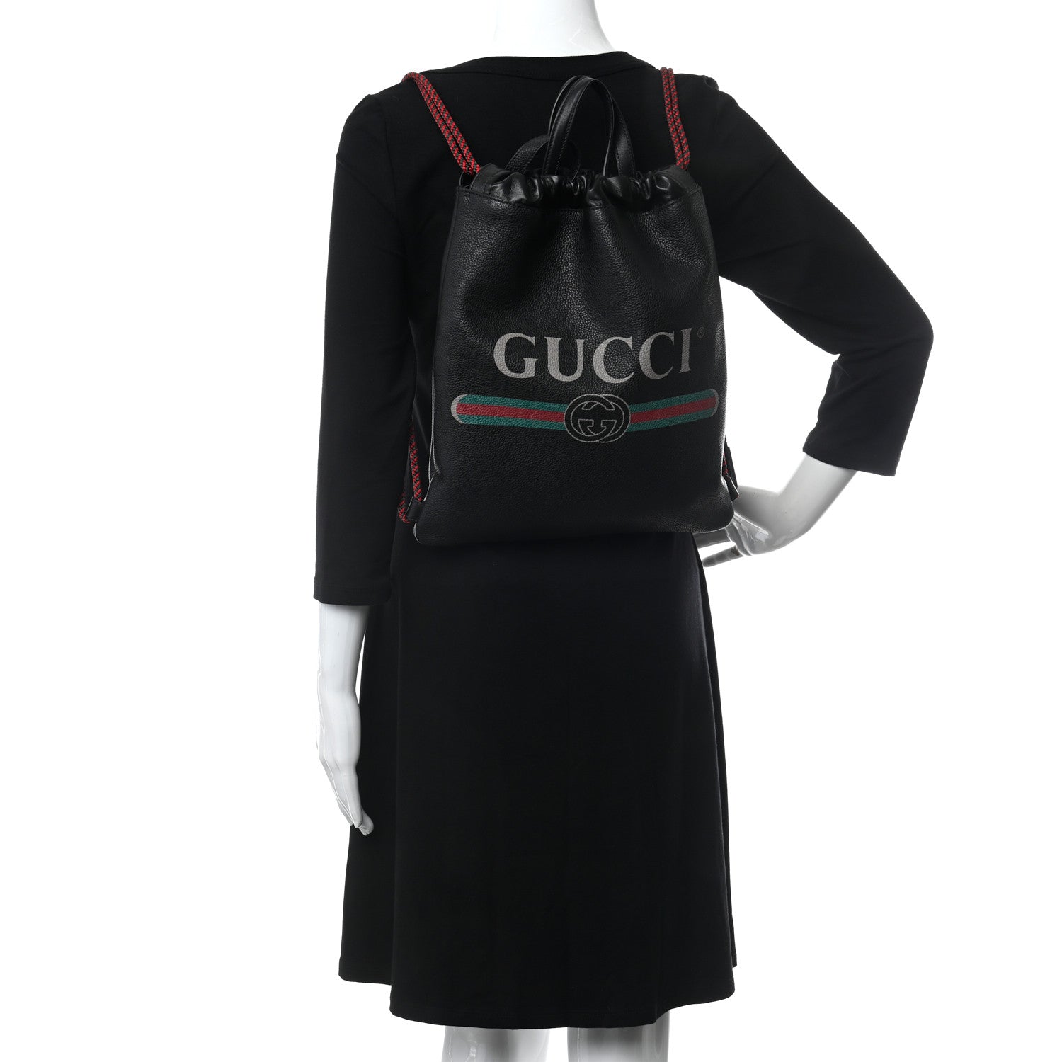 Gucci Calfskin Logo Drawstring Backpack Black 2 of 11