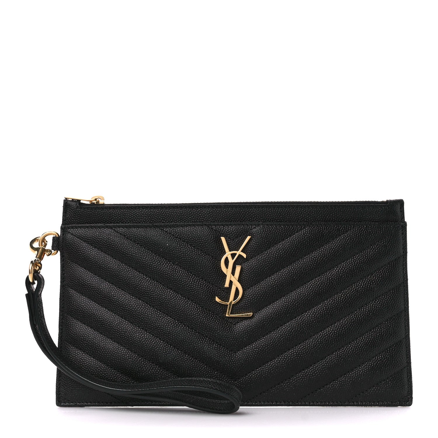 Saint Laurent Grain De Poudre Chevron Monogram Large Bill Pouch Black 1 of 11