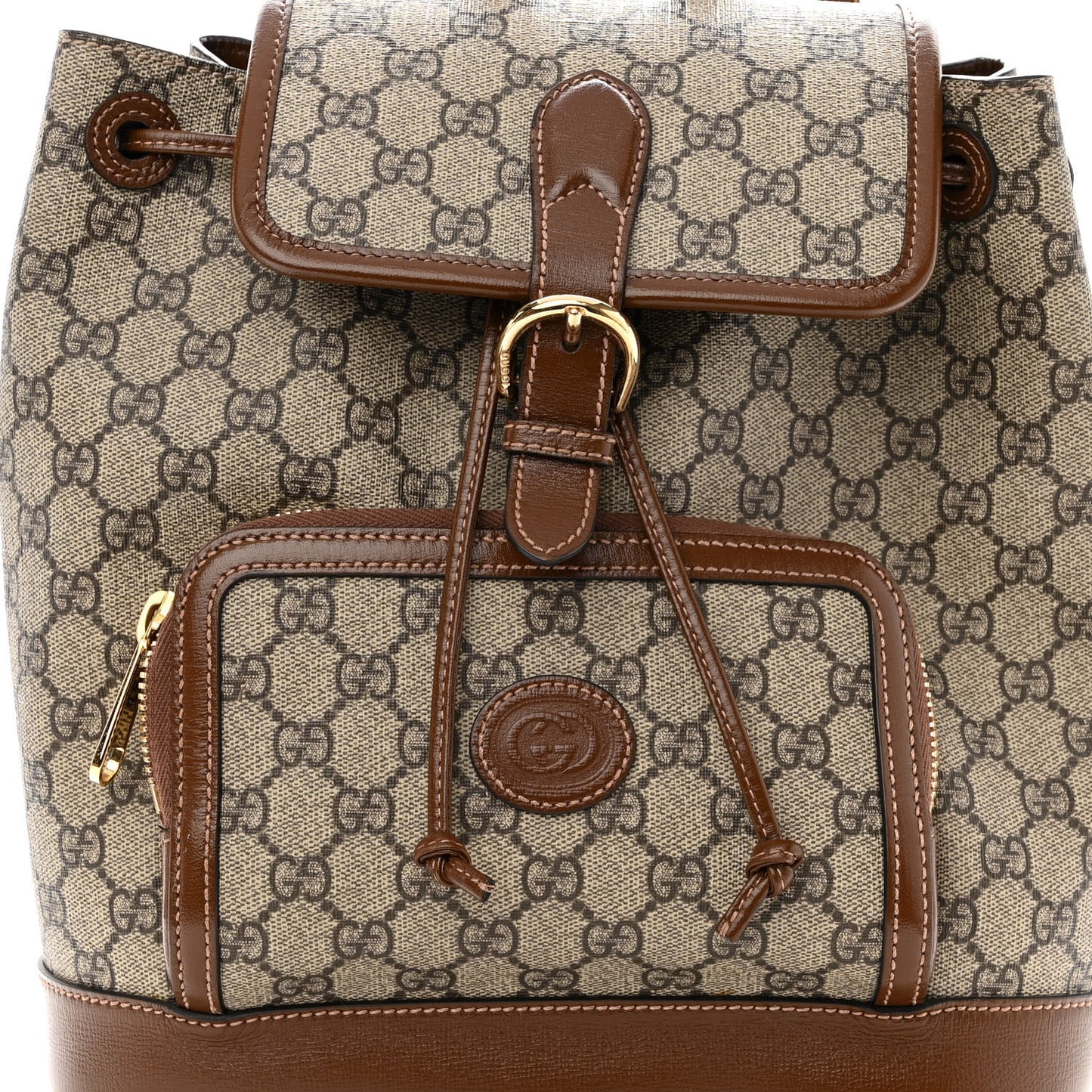 GG Supreme Monogram Azalea Calfskin Retro Interlocking G Buckle Backpack Beige Ebony Brown Sugar