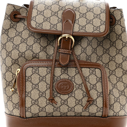 Gucci GG Supreme Monogram Azalea Calfskin Retro Interlocking G Buckle Backpack Beige Ebony Brown Sugar 7 of 9