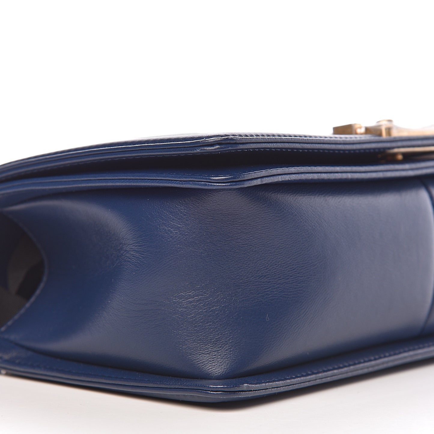 Calfskin Chevron Medium Boy Flap Dark Navy Blue