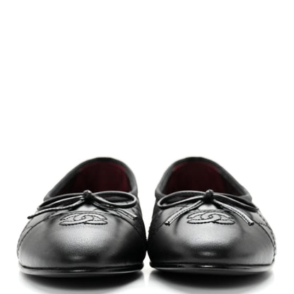 Chanel Aged Calfskin Quilted CC Cap Toe Ballerina Flats 39.5 Black 2 of 14